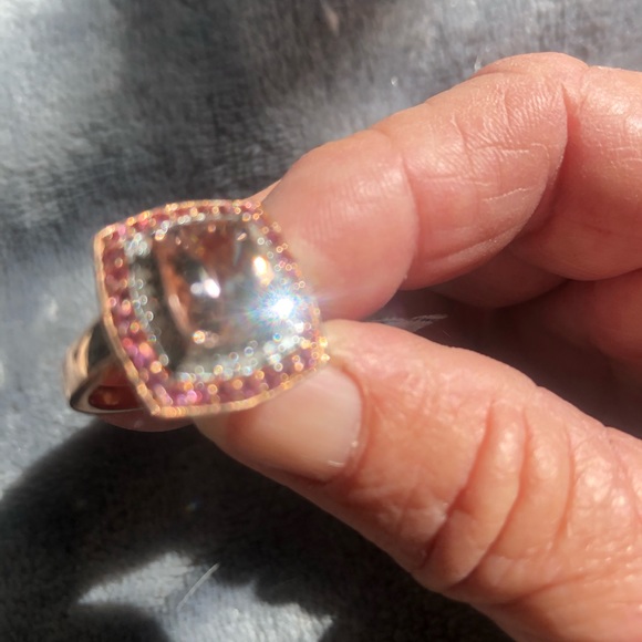 Pink Morganite & Diamonds Rose Gold plated Ring - Picture 13 of 16